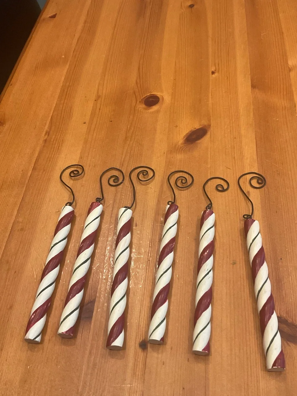 WOODEN CANDY CANE ICICLE ORNAMENTS FARMHOUSE CHRISTMAS PRIMITIVE RUSTIC LOT OF 6